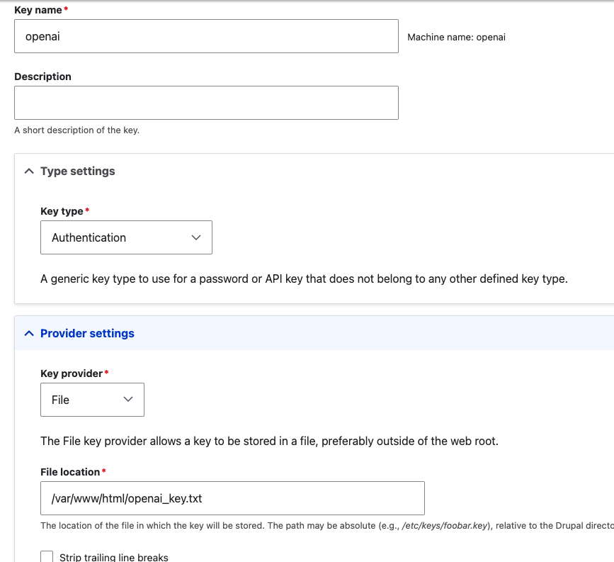 key module config for openai key